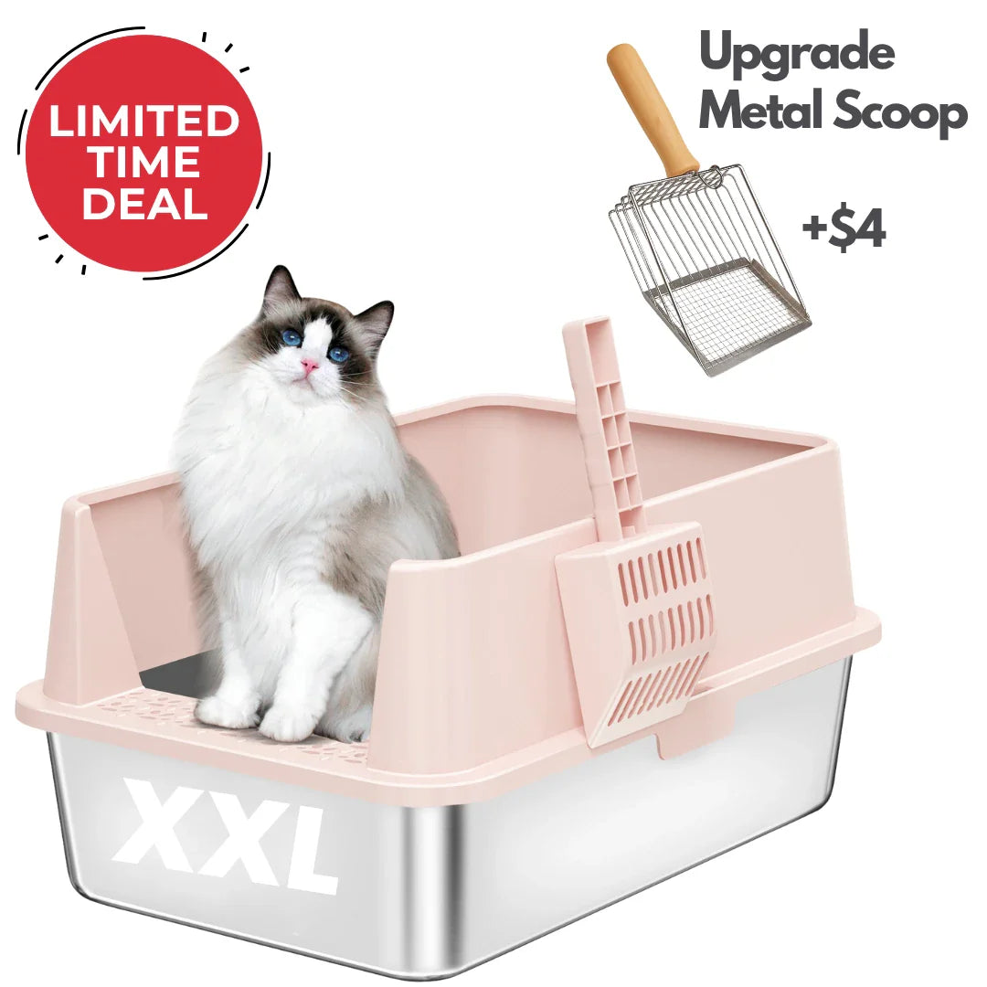 XXL Stainless Steel Cat Litter Box with Lid – High Sides, Low Entry, Easy to Clean, Odor-Free, Anti-Leak | Buy 2 & Save $10