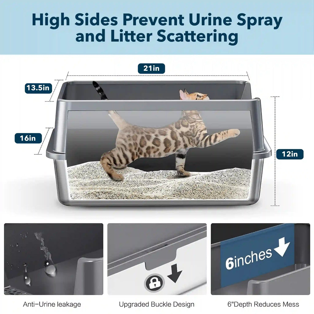 XXL Stainless Steel Cat Litter Box with Lid – High Sides, Low Entry, Easy to Clean, Odor-Free, Anti-Leak | Buy 2 & Save $10