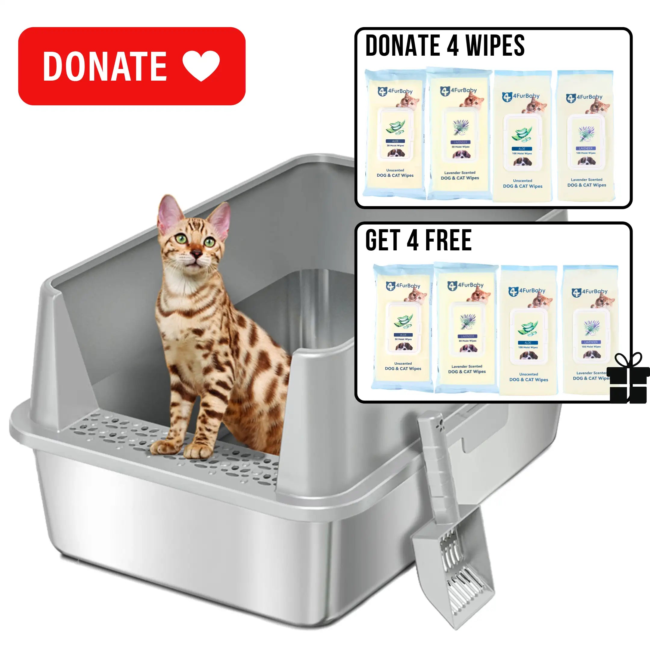 XXL Stainless Steel Cat Litter Box with Lid – High Sides, Low Entry, Easy to Clean, Odor-Free, Anti-Leak | Buy 2 & Save $10